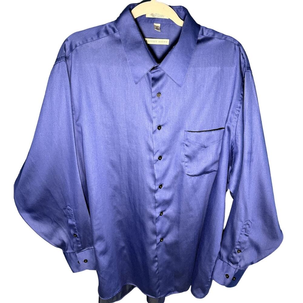 Geoffrey Beene Royal Blue Sateen Stiff Collar Long Sleeve Button Down Shirt XXL